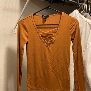 Sexy Gold long sleeve Tee with crisscross